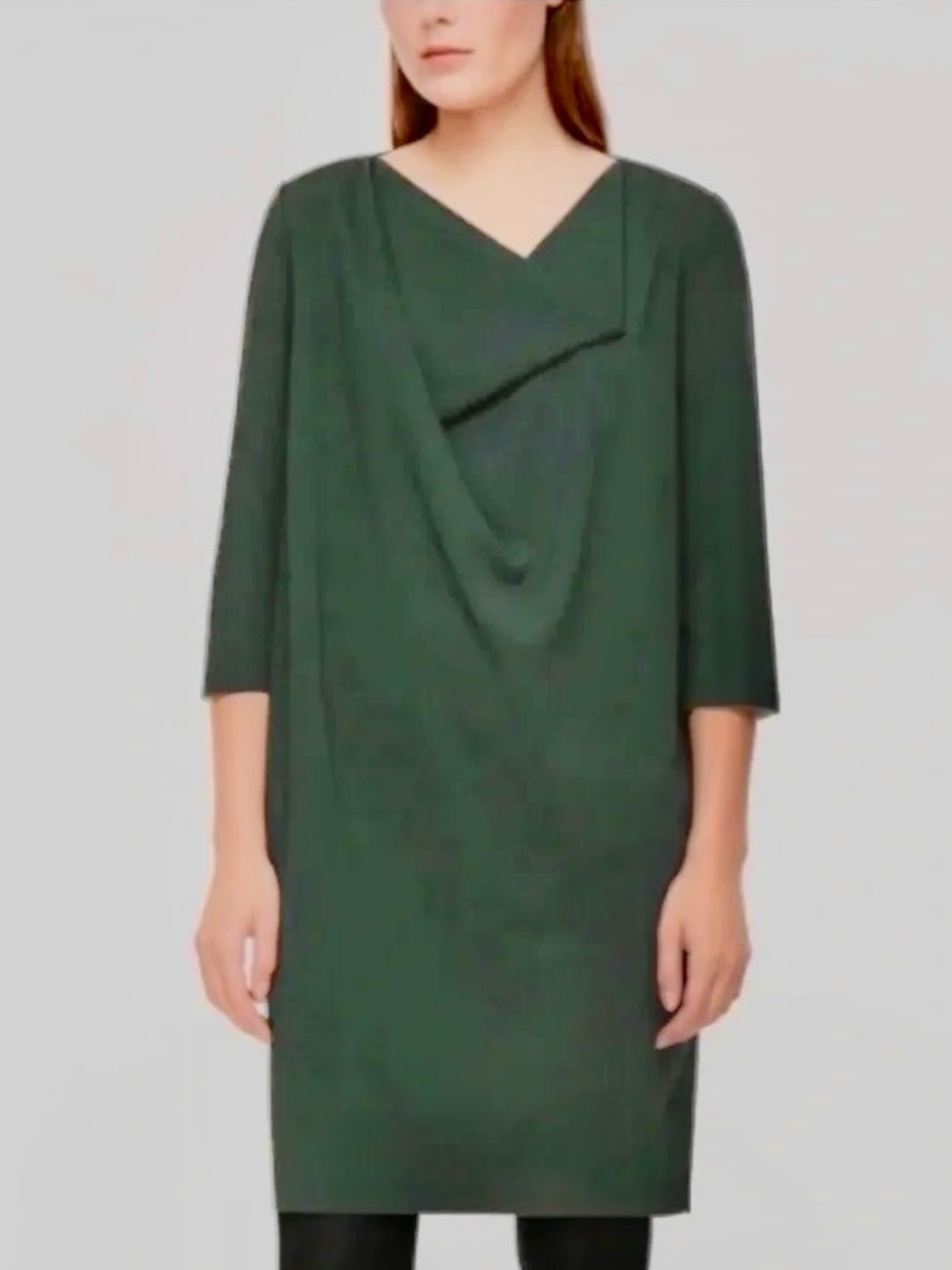 COS S Minimalist Drape Cowl Neck Shift Dress Structural Modern Raw Hem Office